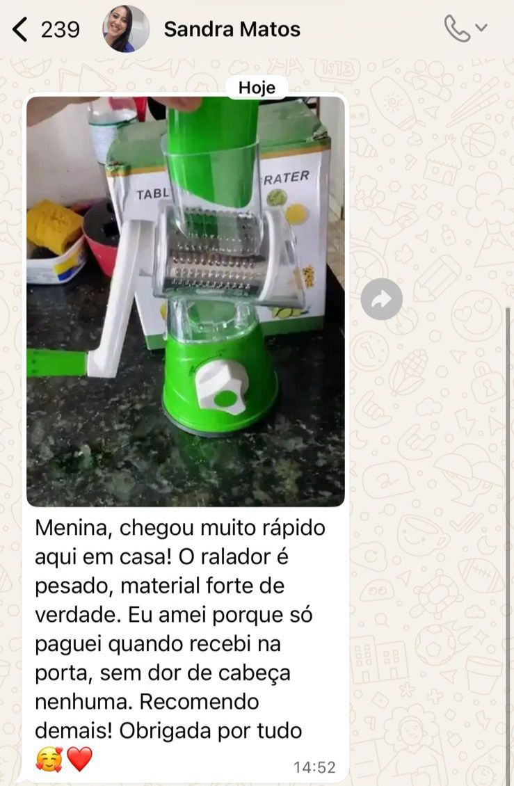 Cliente agradecendo pela entrega